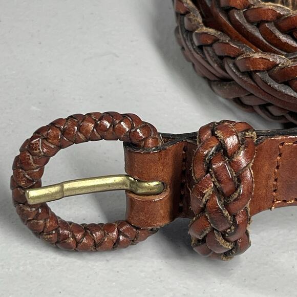Cole Haan Leather Woven Braided Belt Mens 28 Brown Wrapped Buckle Slim 3/4" - Picture 4 of 8